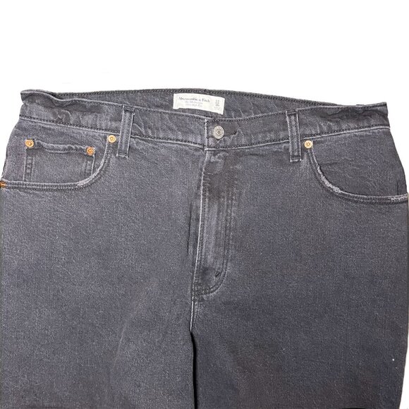 Abercrombie Women's Mixed Fabric Ultra High Rise 90s Straight Jean 14/33 Black - Picture 11 of 12